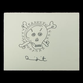 Damien Hirst Skull and Crossbones Drawing – Black Marker on Heavy Grade Pape