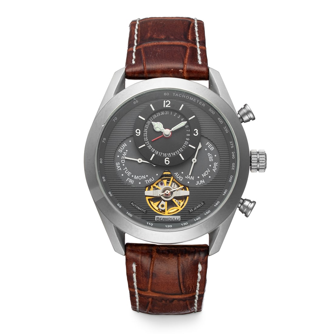 Bernoulli Men’s 35-Jewel Automatic Watch – Multi-Function Timepiece with Visible Flywheel (1 of 5)