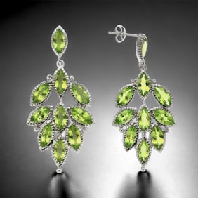 Stunning Peridot Earrings with Leaf design set in Sterling Silver