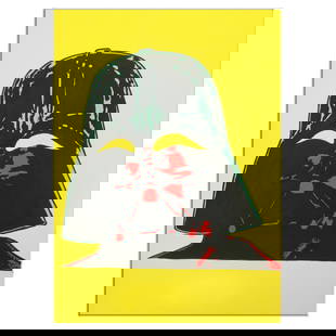 Andy Warhol-Inspired Mixed Media on Paper, "Darth Vader Helmet": Title: Andy Warhol-Inspired Mixed Media on Paper - "Darth Vader Helmet" Description: This distinctive mixed media on paper artwork, rendered in the iconic style of Andy Warhol, features a captivating