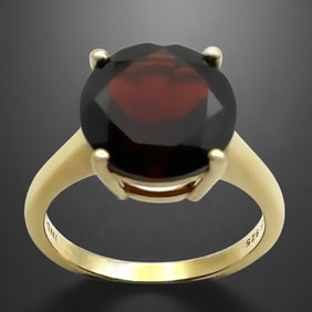 14K over Sterling Silver 12 mm Garnet Solitaire Ring - Size 7