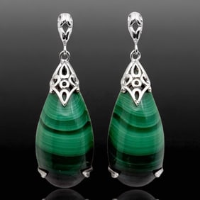 Deep Green Malachite Sterling Silver Earrings a Timeless addition to any