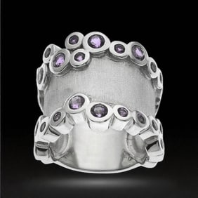 Bohemian style Amethyst Ring crafted in Sterling Silver