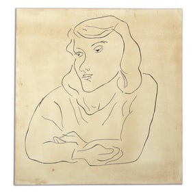 Henri Matisse Watercolor Drawing on Heavy Card Stock (style of)