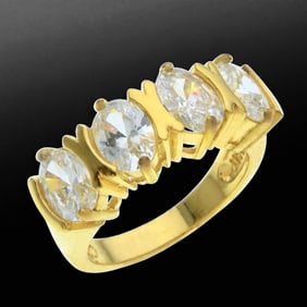 14K Gold over Sterling Silver 4-Stone White CZ Ring - Size 6
