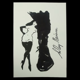 LeRoy Neiman Mixed Media Watercolor – Sensuous Elegance in Monochrome