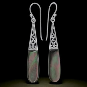 Black Mother of Pearl Sterling Silver Elongated Earrings