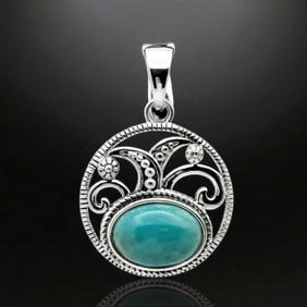 3.51 Ct Genuine #8 Mine Oval Turquoise Sterling Silver Pendant
