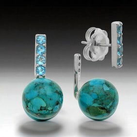 One-of-a-kind Turquoise & Blue Topaz Sterling Silver Earrings