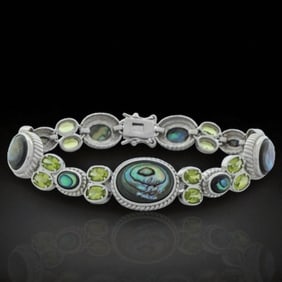 Abalone Sterling Silver 7.75" Bracelet with Peridot Accents