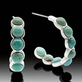 Southwest Turquoise Hoop Earrings with inside & outside design