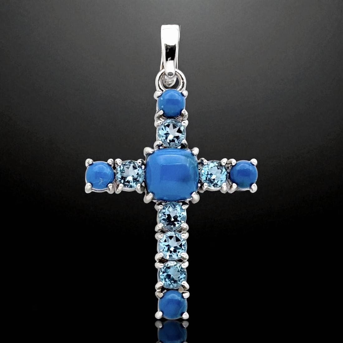 Ornately crafted Sterling Silver Cross Pendant adorned with Blue Topaz & Ceruleite (1 of 1)
