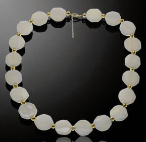 14Kt & Serling Silver White MOP Shell & Gold Pyrite Necklace