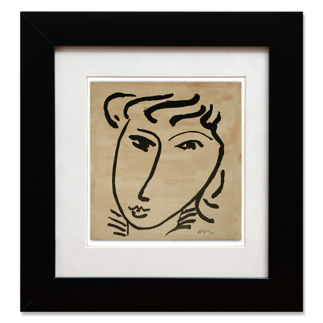 Henri Matisse Watercolor Drawing on Heavy Card Stock (After): Title: This artwork focuses intimately on a woman's face, highlighting her distinct and compelling features. After Henri Matisse Watercolor Drawing on Heavy Card Stock Item Description: We are thrille