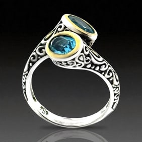 Blue Topaz Two-Tone Sterling Silver Bypass Ring