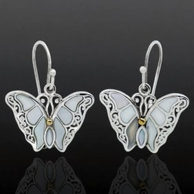 Inlay Mother of Pearl Butterfly Dangle Earrings