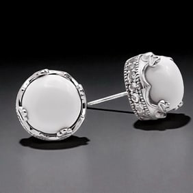 Sterling Silver Crown White Agate Stud Earrings