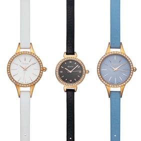 Set of 3 Women's Crystal Bezel Watches – Elegant Everyday Collection