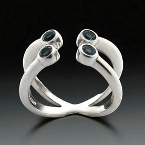 Criss Cross Open Cuff Blue Topaz Ring SZ 6.5
