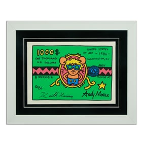 Keith Haring Attributed: Iconic Andy Mouse on $1000 Dollar Bill