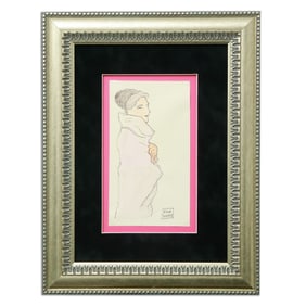Egon Schiele Mixed Media Drawing - "Woman in Pink Coat"
