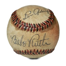Forensically Authenticated Babe Ruth & Lou Gehrig Dual-Signed Red-Stitch Baseball