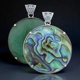 Reversible Sterling Silver Pendant with Green Adventurine and Abalone