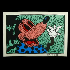 Keith Haring: Distorted Mickey Mouse with Vibrant Patterns after