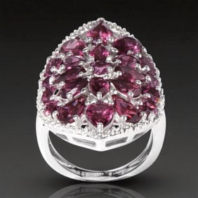 4.85 Cttw Rhodolite Garnet Statement Ring set in Sterling Silver - Size 5