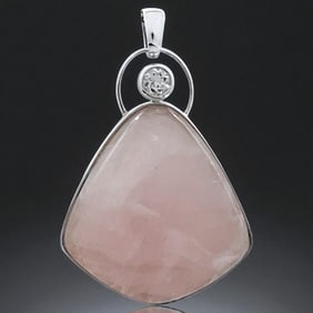 Rose Quartz with White Topaz Pendant, Set in Sterling Silver