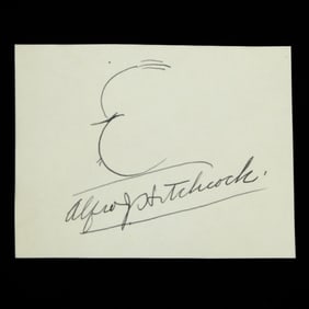 Alfred Hitchcock Signed Document Cut with Self-Portrait Drawing