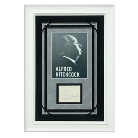 Alfred Hitchcock Signed Document Cut with Self-Portrait Drawing