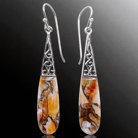 Spiny Oyster Elongated Drop Sterling Silver Earrings