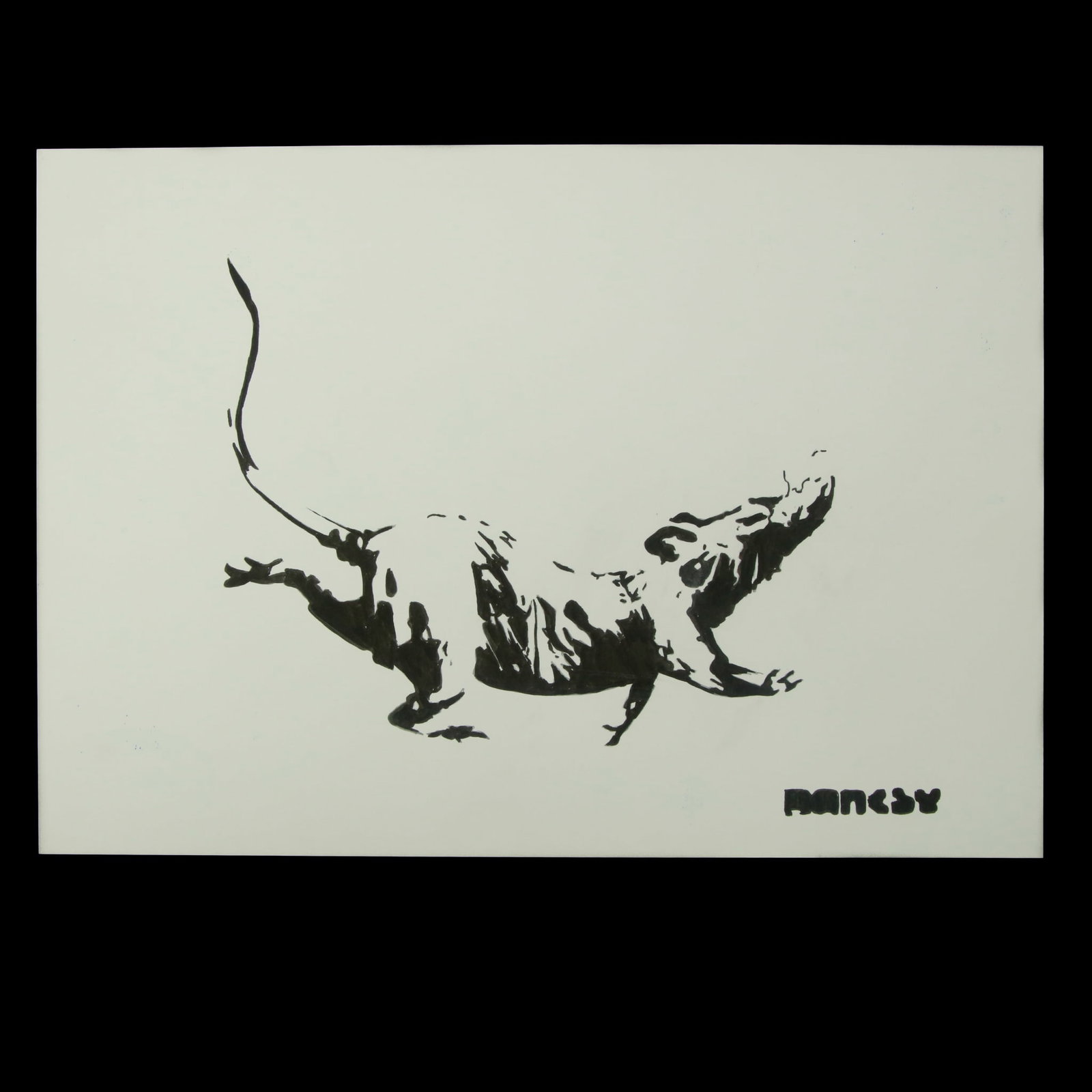 BANKSY: Running Rat - Mixed Media: Title: Running Rat - Mixed Media style of Banksy Item Details: Medium: Mixed Media Marker Drawing Dimensions: 8.25 x 11.75 inches (Unframed) Provenance: Consigned by a private party from Eastern Europ