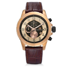 Pierre Bernard Men’s Chronograph Watch – Goldtone & Leather Elegance