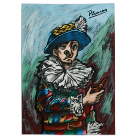 Picasso Mixed Media: "Picassoesque Portrait of a Pig-Faced Person in Clown Attire"