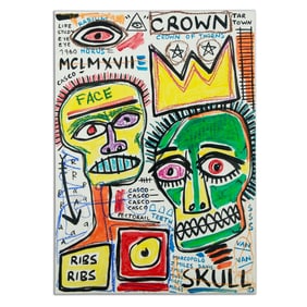 Jean Michel Basquiat Style Mixed Media Artwork on Heavy Paper