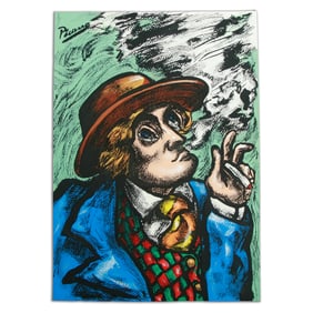 Picasso Mixed Media:"Picassoesque Portrait of a Man Smoking a Cigarette"