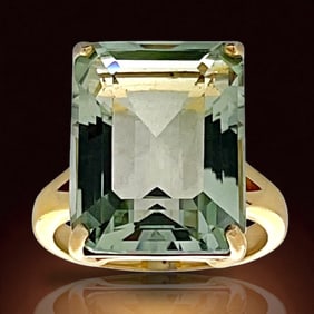 Huge Emerald Cut Green Amethyst Solitaire Ring - Size 7