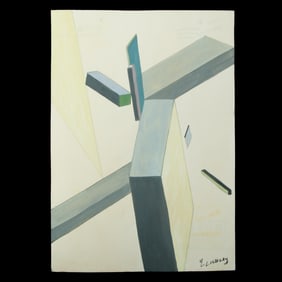 El Lissitsky Suprematism Style Mixed Media on Paper