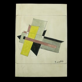 El Lissitzky Geometric Pattern with Pencil Drawing