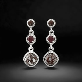 Southwest Wild Horse & Garnet Sterling Silver Drop Earrings