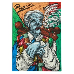 Pablo Picasso Seated Blue Man with Pipe, Circa 1937 Watercolor on Paper (After)