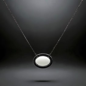 White Agate East-West Halo Black Rhodium Necklace