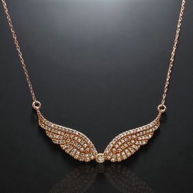 Double Angel Wing Rosegold over Sterling Silver Necklace - 18" and 2" extension