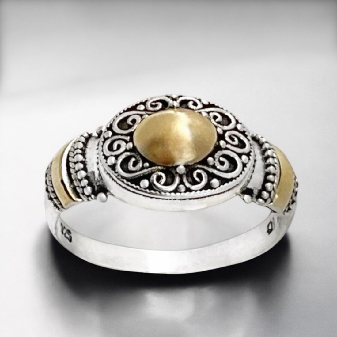 14K Gold & Sterling Silver Filigree designed Ring - Size 6 (1 of 1)