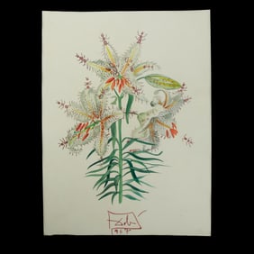 Salvador Dalí — "Stargazer Lily with Ants," Mixed Media on Paper, 1967 (after)