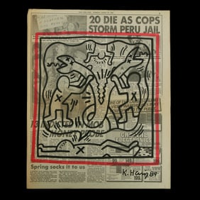 Keith Haring (attributed/after) Mixed Media on New York Post, 1984