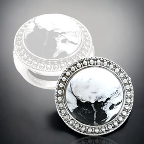 Southwest-Style White Buffalo Gemstone Ring in Sterling Silver with Sparkling Beaded Craftsmanship -