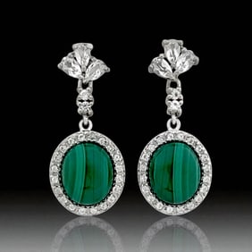 Regal Sterling Silver Earrings with Malachite & White Topaz